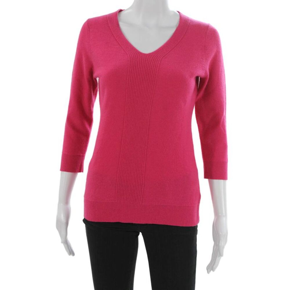 Kinross Cashmere Womens Pullover V-Neck 3/4 Sleeve Pink Size S